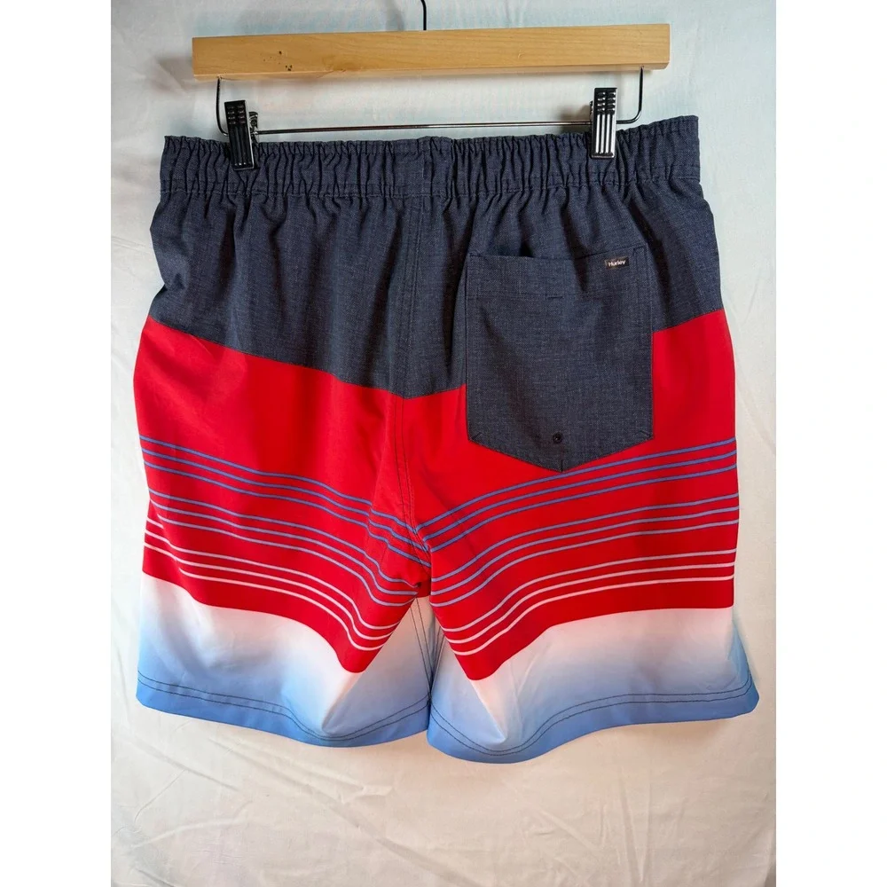 Hurley Mens Colorblock Board Shorts Red White Blue Ombre Swim Trunks Size Medium